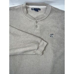 Big Dogs Beige Mens 2XL Button Henley Fleece Pullover Sweatshirt VTG